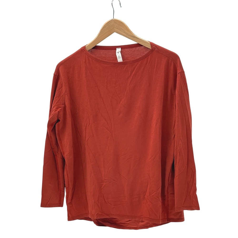 Lululemon Top Long Sleeve Back In Action Women 6 Orange Aztec Brick Loose Fit